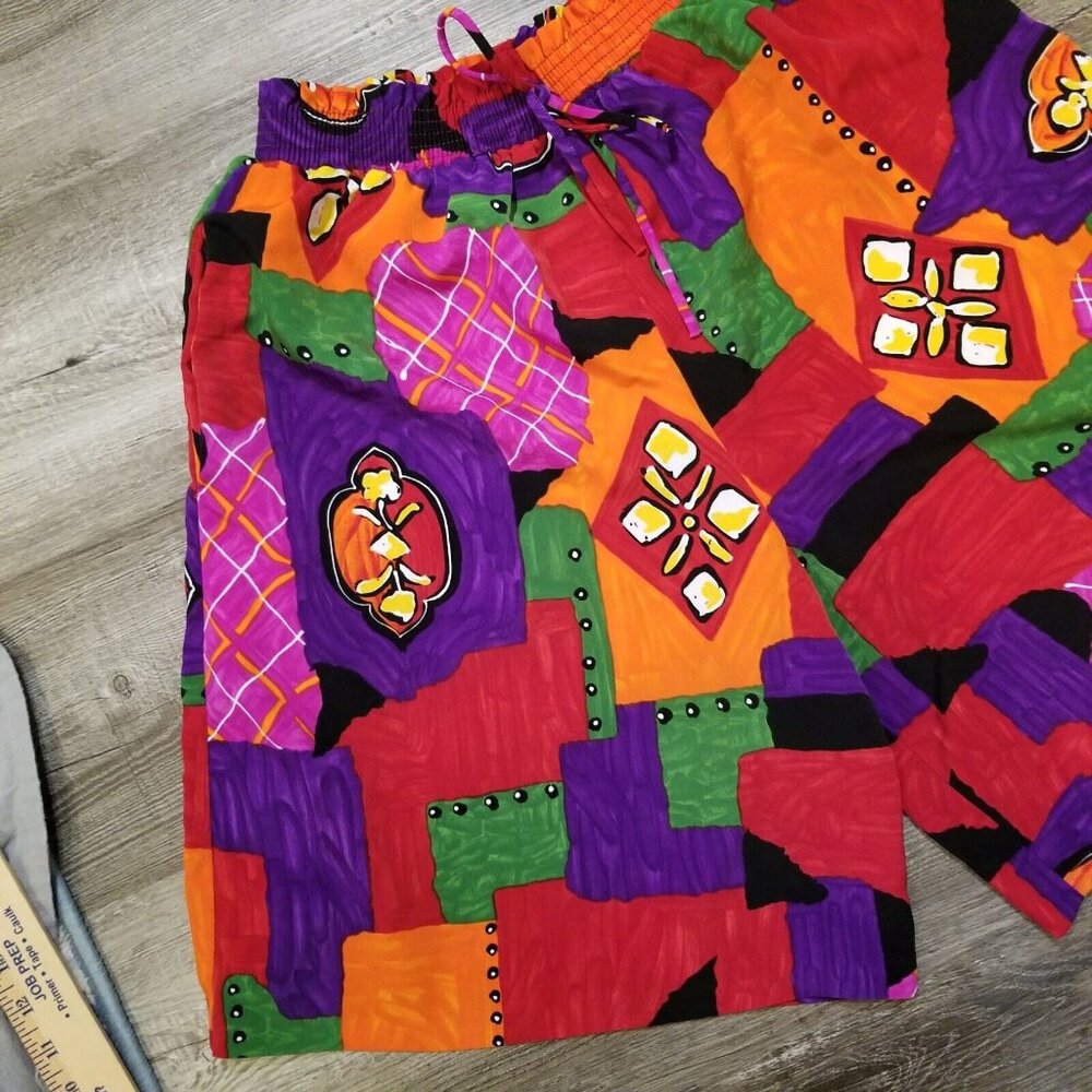 Mom Shorts Size Small Vintage 80s Elastic Waist Colorful Travel Casual Patches - Picture 3 of 11
